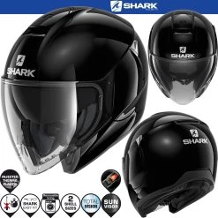 Shark Jethelm CITYCRUISER Ultraprotektor-Jet Mit Sonnenblende Und Langem Visier -Motorradbekleidungsgeschäft 0 citycruiser blank blk haupt he1920