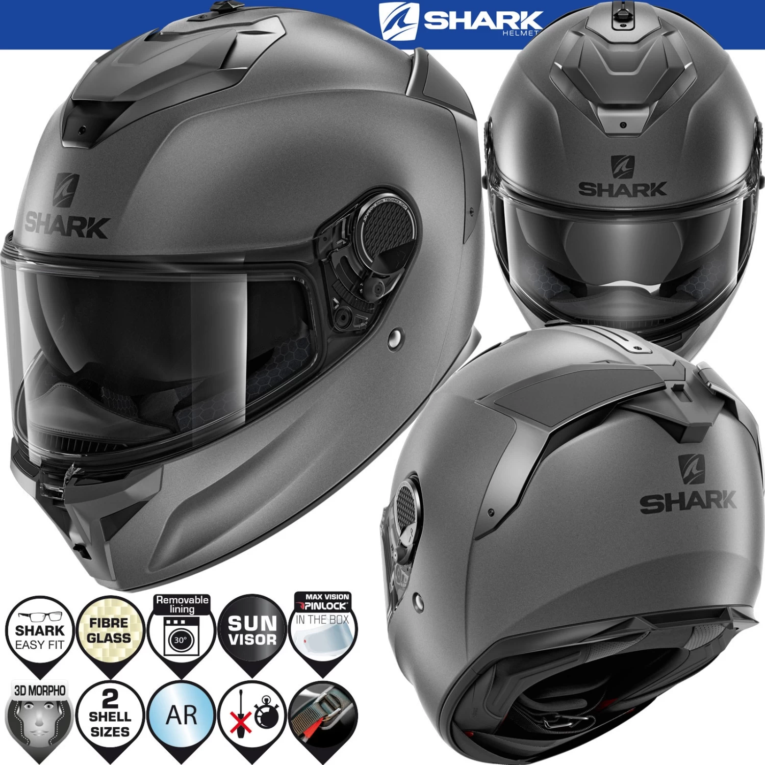 Shark SPARTAN GT Sport-Integralhelm Mit Doppel-D Verschluss Max Vision Pinlock Und Sonnenblende 14 Shark SPARTAN GT Sport-Integralhelm Mit Doppel-D Verschluss Max Vision Pinlock Und Sonnenblende – Bild 12