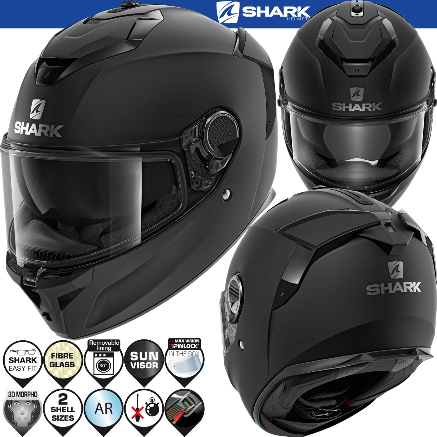 Shark SPARTAN GT Sport-Integralhelm Mit Doppel-D Verschluss Max Vision Pinlock Und Sonnenblende 4 Shark SPARTAN GT Sport-Integralhelm Mit Doppel-D Verschluss Max Vision Pinlock Und Sonnenblende – Bild 2