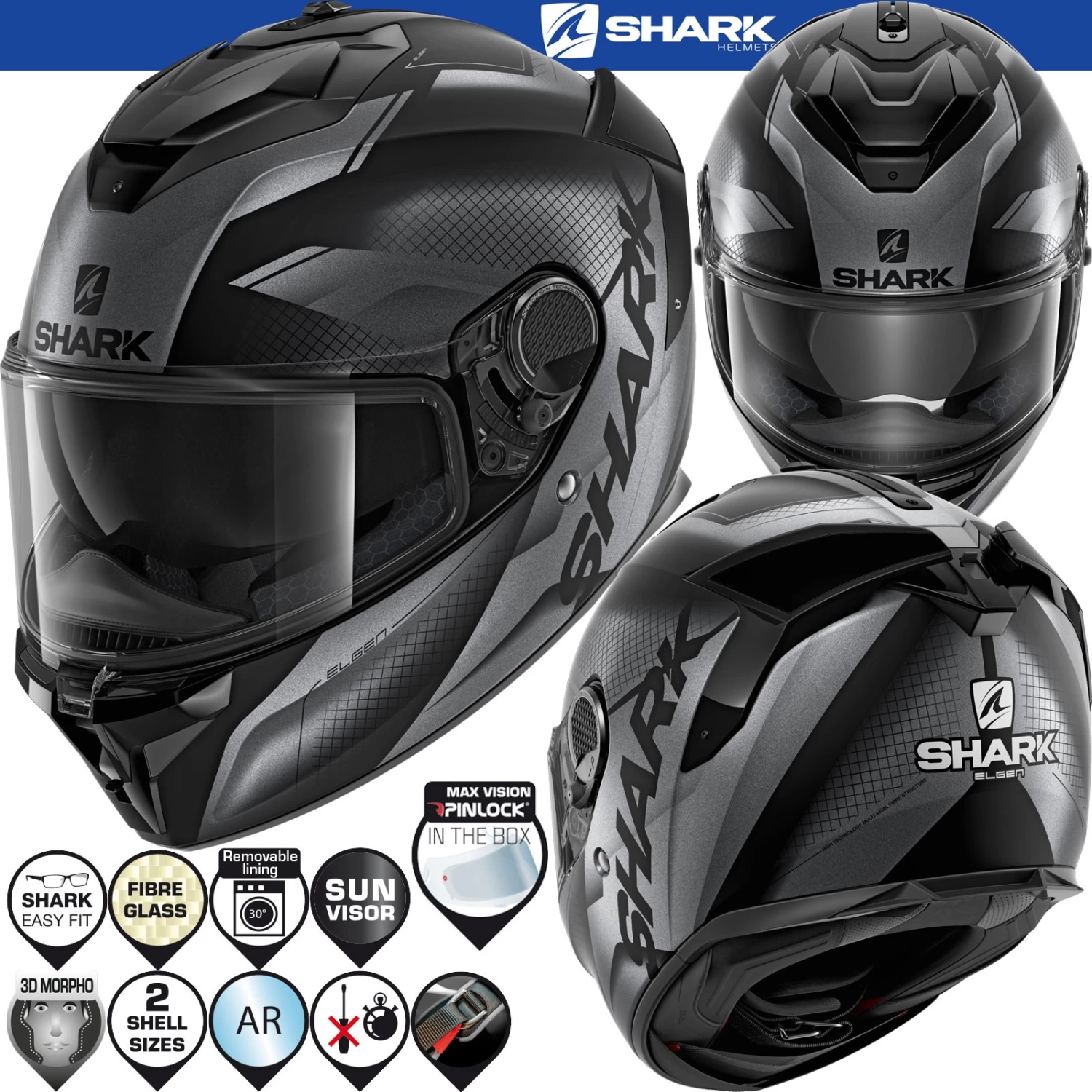 Shark SPARTAN GT Sport-Integralhelm Mit Doppel-D Verschluss Max Vision Pinlock Und Sonnenblende 20 Shark SPARTAN GT Sport-Integralhelm Mit Doppel-D Verschluss Max Vision Pinlock Und Sonnenblende – Bild 18