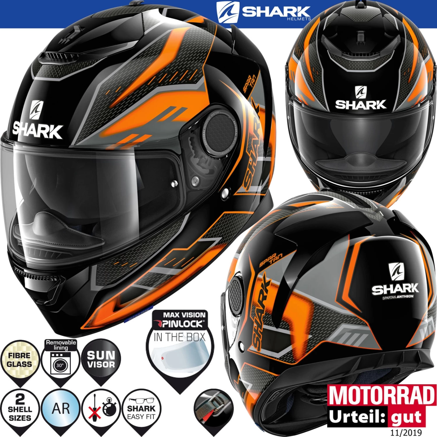 Shark Integralhelm SPARTAN 1.2 Mit Sonnenblende Und Max Vision Pinlock 19 Shark Integralhelm SPARTAN 1.2 Mit Sonnenblende Und Max Vision Pinlock – Bild 17