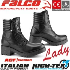 Falco Damen Motorradstiefel MISTY Leder Wasserdicht Mit High-Tex Membrane CE Und Protektoren
