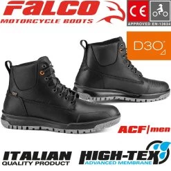 Falco Motorradschuhe PATROL Leder Wasserdicht Mit D3O Knöchelprotektoren Und CE-Zertifizierung -Motorradbekleidungsgeschäft 50508741 patrol black haupt 1