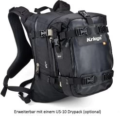 Kriega Motorrad Rucksack R15 Trinkwasserkompatibel Leicht Mit Hüftgurt Und Quadloc-Gurt-System 15 Liter -Motorradbekleidungsgeschäft 65010015 3
