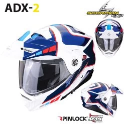 Scorpion Klapphelm ADX-2 Mit Sonnenblende Und Max Vision Pinlock ECE 22.06 -Motorradbekleidungsgeschäft adx2 camino peawhiblured haupt