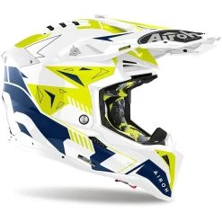 Airoh Aviator 3 ECE 22.06 Crosshelm Carbon HPC Mit Doppel-D Ring Und Helmschirm -Motorradbekleidungsgeschäft airoh aviator 3 spin yellow blue helmet 2