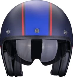 Scorpion Jethelm BELFAST EVO Moderner Vintage-Helm Fiberglas ECE 22.06 Mit Sonnenblende -Motorradbekleidungsgeschäft b belfastevo fcbarcelona matblu