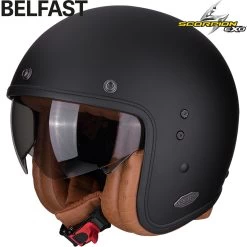 Scorpion Jethelm BELFAST Mit Sonnenblende Und Ultra-TCT-Fiberglas-Helmschale -Motorradbekleidungsgeschäft belfast luxe mat black haupt