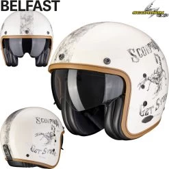 Scorpion Jethelm BELFAST Mit Sonnenblende Und Ultra-TCT-Fiberglas-Helmschale -Motorradbekleidungsgeschäft belfast pique creme haupt