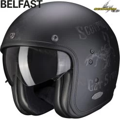 Scorpion Jethelm BELFAST Mit Sonnenblende Und Ultra-TCT-Fiberglas-Helmschale -Motorradbekleidungsgeschäft belfast pique mattschwarzsilber haupt