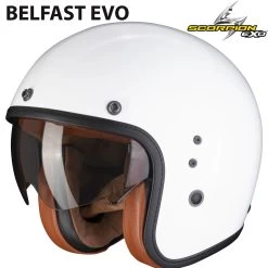 Scorpion Jethelm BELFAST EVO Moderner Vintage-Helm Fiberglas ECE 22.06 Mit Sonnenblende -Motorradbekleidungsgeschäft belfastevo luxe whi haupt