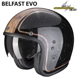 Scorpion Jethelm BELFAST EVO Moderner Vintage-Helm Fiberglas ECE 22.06 Mit Sonnenblende -Motorradbekleidungsgeschäft belfastevo retrol blabro haupt