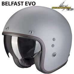 Scorpion Jethelm BELFAST EVO Moderner Vintage-Helm Fiberglas ECE 22.06 Mit Sonnenblende -Motorradbekleidungsgeschäft belfastevo solid matcemgre haupt