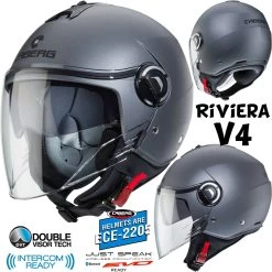 Caberg Jethelm RIVIERA V4 Mit Langem Visier Und Sonnenblende Demi-Jet Helm Mit ECE 22.05 -Motorradbekleidungsgeschäft caberg riviera v4 gunmetal haupt 2