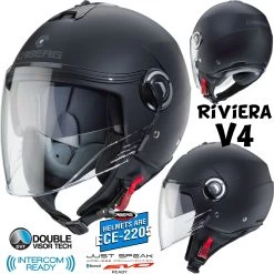 Caberg Jethelm RIVIERA V4 Mit Langem Visier Und Sonnenblende Demi-Jet Helm Mit ECE 22.05