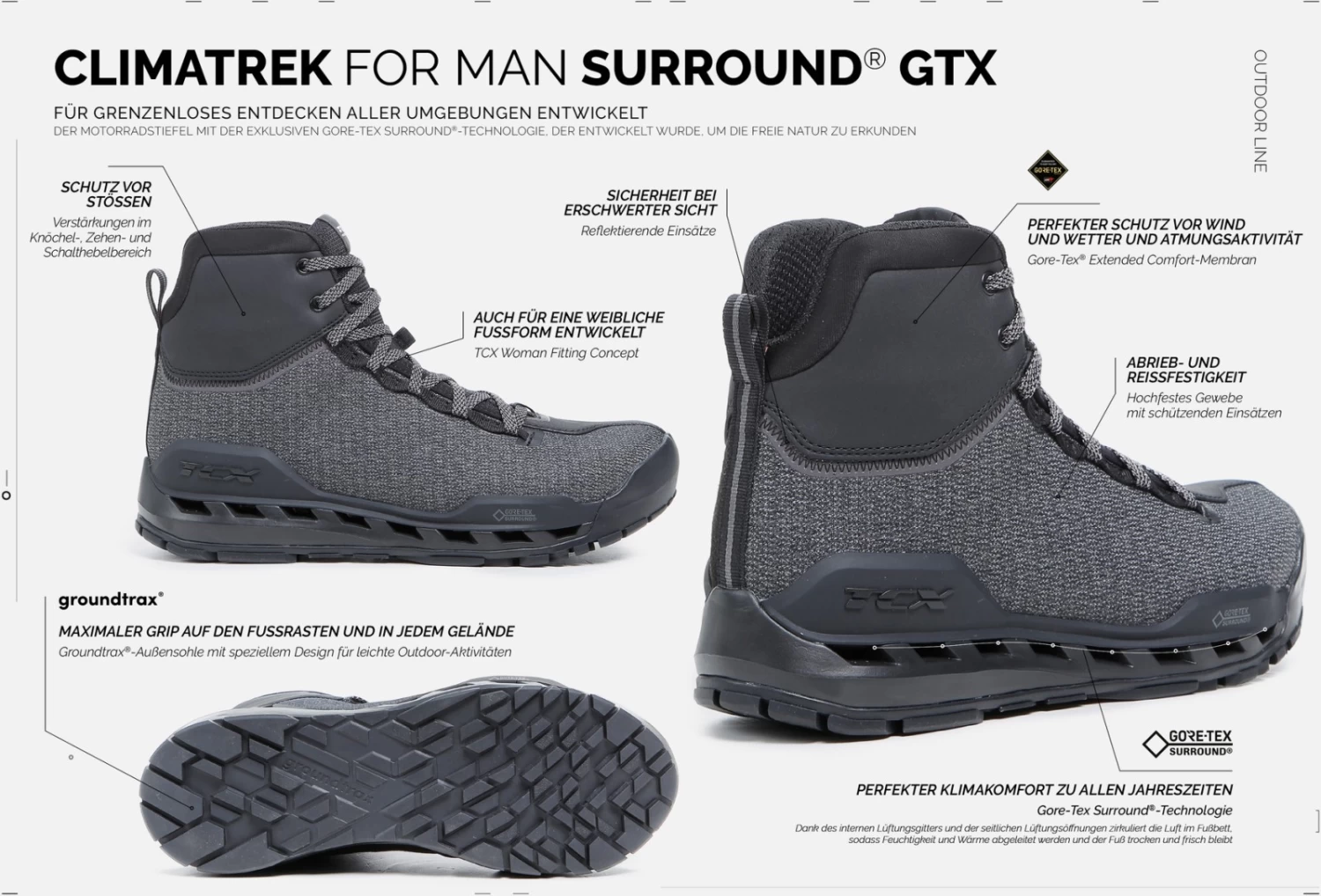 TCX Motorradschuhe CLIMATREK SURROUND GTX Wasserdicht Gore-Tex Groundtrax-Sohle CE Ortholite Fußbett 10 TCX Motorradschuhe CLIMATREK SURROUND GTX Wasserdicht Gore-Tex Groundtrax-Sohle CE Ortholite Fußbett – Bild 8