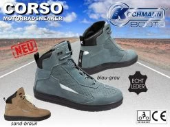 Kochmann CORSO Motorradschuhe Sneaker CE Sommer Nubuk-Leder Mit 2 Paar Schnürsenkel -Motorradbekleidungsgeschäft corso haupt