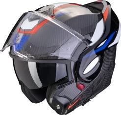 Scorpion Klapphelm EXO-TECH EVO CARBON 180 Grad Flip-Back Helm Mit Sonnenblende ECE 22.06 Pinlock Und 2 Visieren -Motorradbekleidungsgeschäft d exotechevocarb rover blaredblu