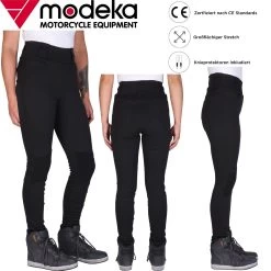 Modeka Motorrad-Leggings DEOLA LADY Aramid CE A Stretch Gefüttert Inklusive Knieprotektoren