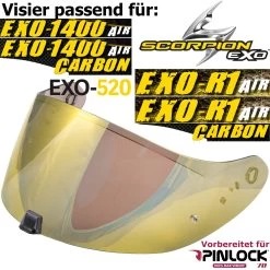 Scorpion 3D Visier KDF16-1 Für Helm EXO-1400 / EXO-R1 / EXO-520 Vorbereitet Für Max Vision Pinlock -Motorradbekleidungsgeschäft exo 1400 shield mirror gold haupt 1