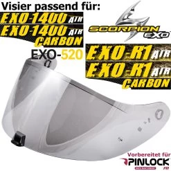 Scorpion 3D Visier KDF16-1 Für Helm EXO-1400 / EXO-R1 / EXO-520 Vorbereitet Für Max Vision Pinlock -Motorradbekleidungsgeschäft exo 1400 shield mirror silver haupt 1