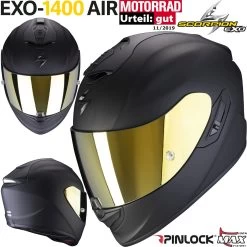 Scorpion Integralhelm EXO-1400 AIR Mit Sonnenblende Max Vision Pinlock Und AirFit Wangenpolster -Motorradbekleidungsgeschäft exo1400a solid matbla haupt 1