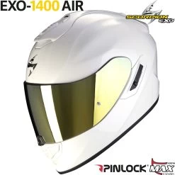 Scorpion Integralhelm EXO-1400 AIR Mit Sonnenblende Max Vision Pinlock Und AirFit Wangenpolster -Motorradbekleidungsgeschäft exo1400a solid peawhi haupt