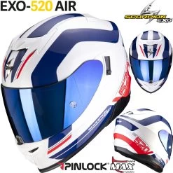 Scorpion Integralhelm EXO-520 AIR Hyper-Sporthelm Mit AirFit System Sonnenblende Und Max Vision Pinlock 36 Scorpion Integralhelm EXO-520 AIR Hyper-Sporthelm Mit AirFit System Sonnenblende Und Max Vision Pinlock -Motorradbekleidungsgeschäft exo520a lemans whiblured haupt