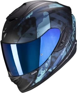 Scorpion Integralhelm EXO-1400 AIR Mit Sonnenblende Max Vision Pinlock Und AirFit Wangenpolster -Motorradbekleidungsgeschäft exo 1400 sylex matt schwarz blau 1 1
