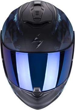 Scorpion Integralhelm EXO-1400 AIR Mit Sonnenblende Max Vision Pinlock Und AirFit Wangenpolster -Motorradbekleidungsgeschäft exo 1400 sylex matt schwarz blau 3