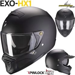Scorpion Integralhelm EXO-HX1 Street-Fight Mit Sonnenblende Max Vision Pinlock Und Helmschirm -Motorradbekleidungsgeschäft exo hx1 solid matt black haupt