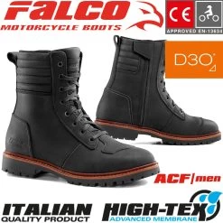Falco Motorradstiefel ROOSTER Leder CE Wasserdicht Mit High-Tex Membran Und D3O Protektoren -Motorradbekleidungsgeschäft falco rooster schwarz haupt 2