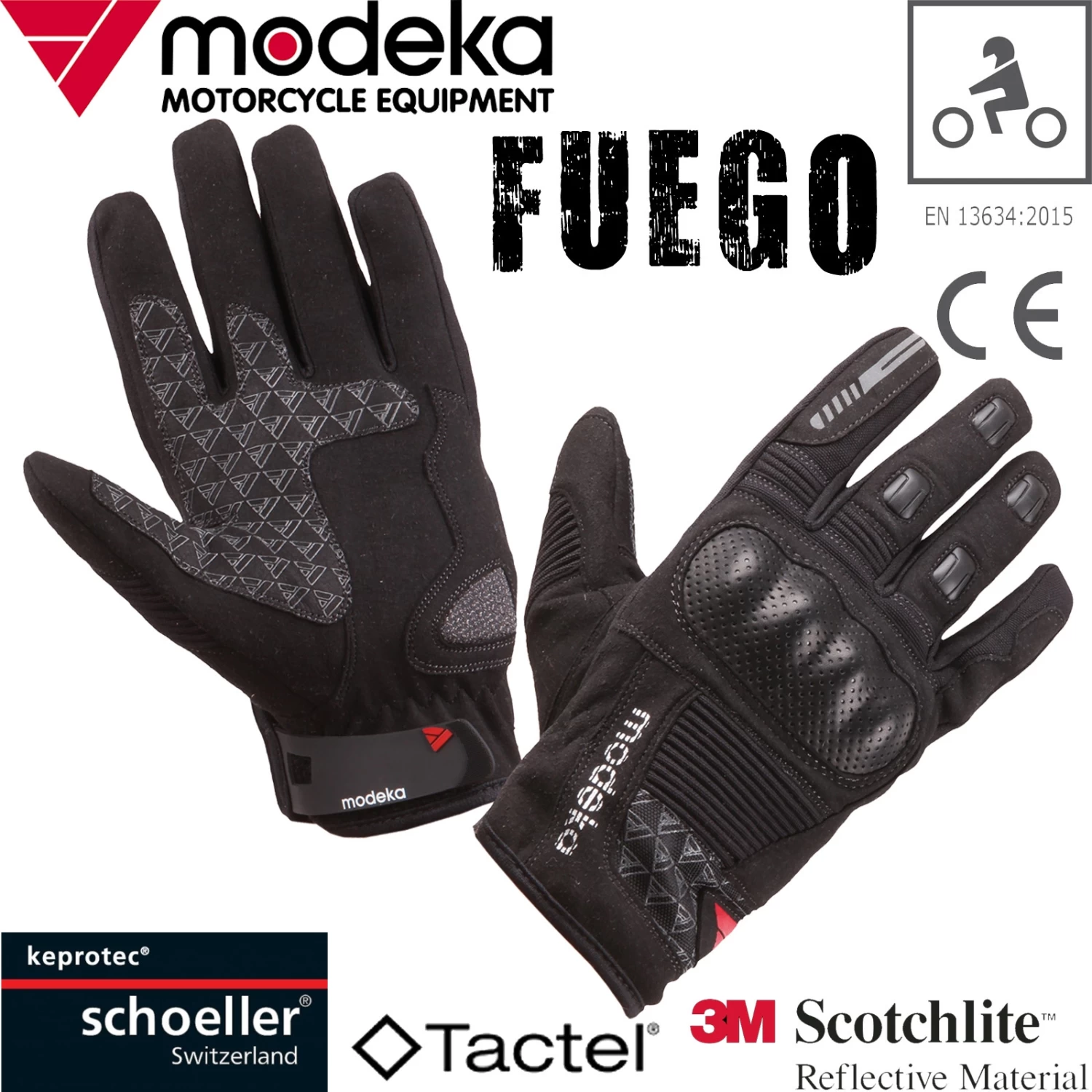 Modeka Motorradhandschuhe FUEGO Sport Amara Tactel 3M Reflektierend Keprotec Verstärkungen CE 3 Modeka Motorradhandschuhe FUEGO Sport Amara Tactel 3M Reflektierend Keprotec Verstärkungen CE