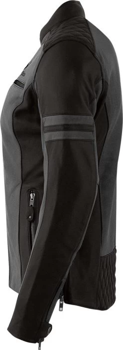 Rusty Stitches Motorradjacke JOYCE Für Damen Leder CE AA Mit Herausnehmbarem Thermofutter -Motorradbekleidungsgeschäft joyce black grey 2