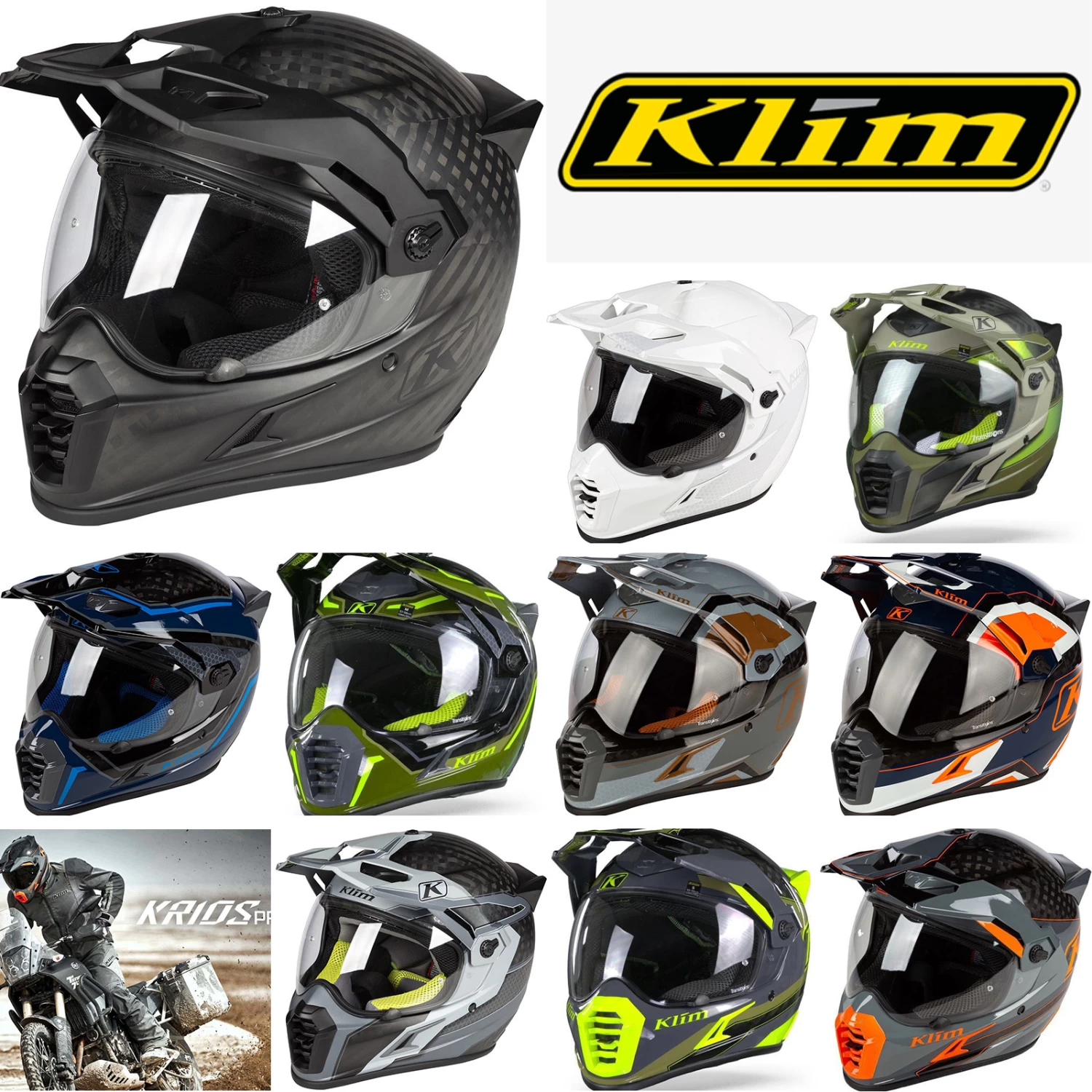 Klim Endurohelm KRIOS PRO Adventure Helm Carbon ECE 3 Klim Endurohelm KRIOS PRO Adventure Helm Carbon ECE
