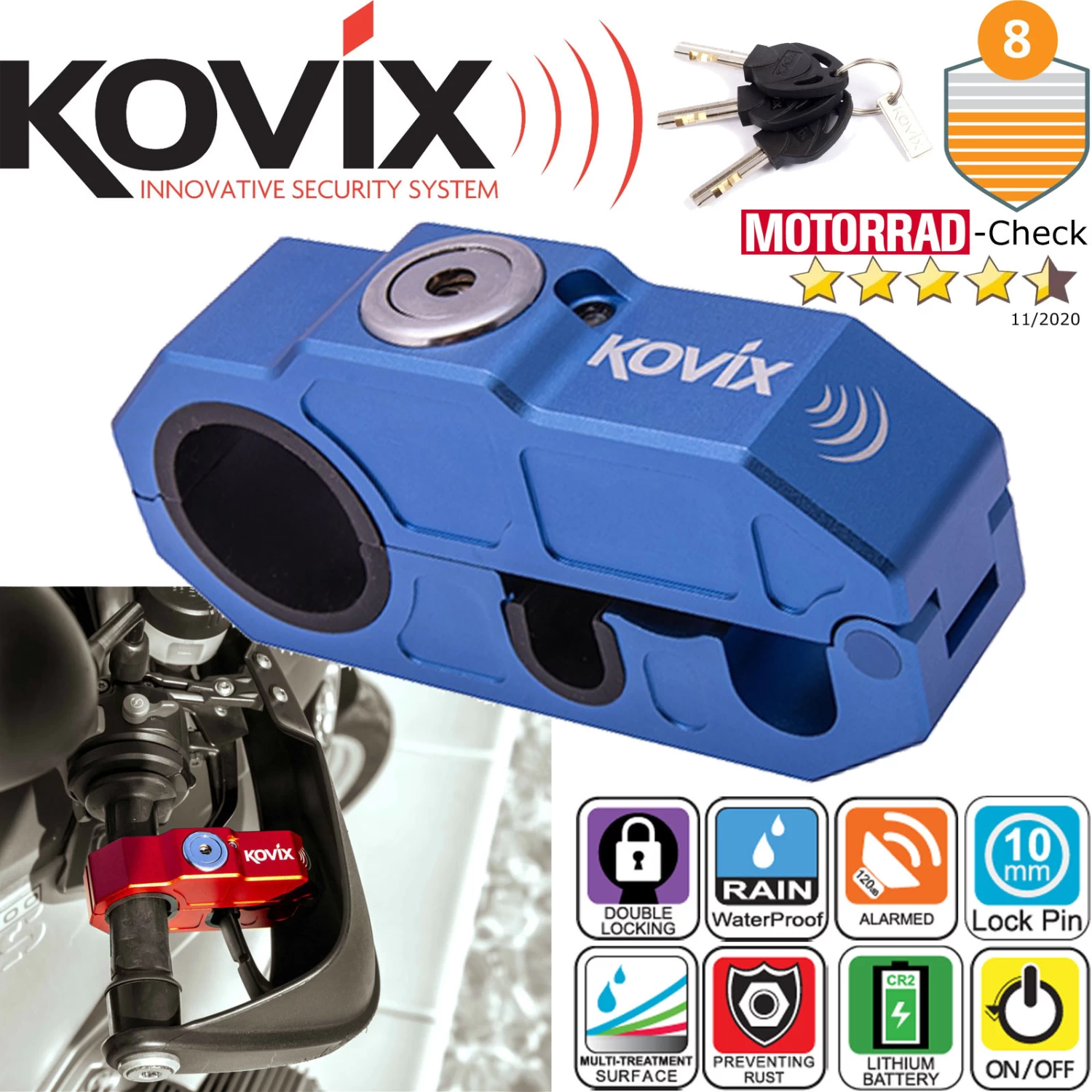 Kovix Alarm-Bremshebelschloss KHL GRIP LOCK 120dB Motorrad Diebstahlschutz Alarmanlage 6 Kovix Alarm-Bremshebelschloss KHL GRIP LOCK 120dB Motorrad Diebstahlschutz Alarmanlage – Bild 4