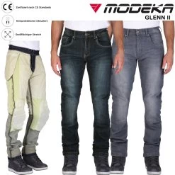 Modeka Motorradjeans GLENN II 2 Aramid Denim Stretch Hose Mit CE A Inklusive Knieprotektoren