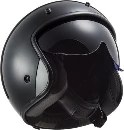 LS2 Jethelm OF601 BOB Fiberglas Mit Sonnenblende Doppel-D Verschluss Und Helmschirm -Motorradbekleidungsgeschäft of601 bob solid black 306011012 02