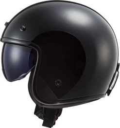 LS2 Jethelm OF601 BOB Fiberglas Mit Sonnenblende Doppel-D Verschluss Und Helmschirm -Motorradbekleidungsgeschäft of601 bob solid black 306011012 a