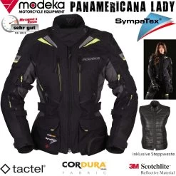 Modeka Damen Motorradjacke PANAMERICANA LADY Wasserdicht Sympatex Inkl. Protektoren -Motorradbekleidungsgeschäft panamericana lady schwarz gelb haupt 7