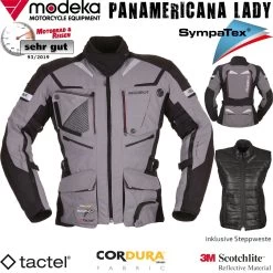 Modeka Damen Motorradjacke PANAMERICANA LADY Wasserdicht Sympatex Inkl. Protektoren -Motorradbekleidungsgeschäft panamericanalady grau schwarz haupt 13