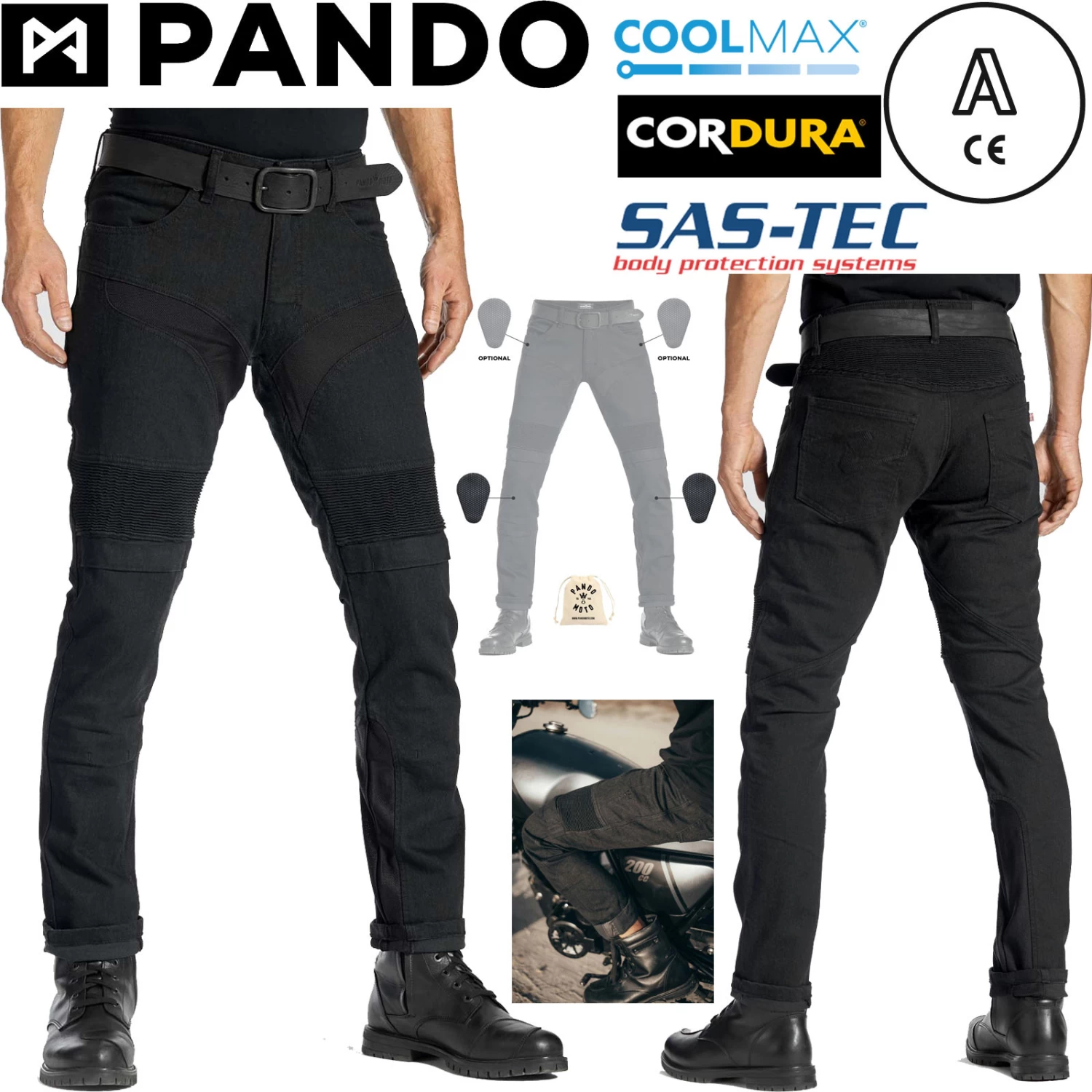 Pando Moto Motorradjeans KARLDO DEV 01 Slim Fit CE AA Cordura CoolMax Mit SAS-TEC Protektoren 3 Pando Moto Motorradjeans KARLDO DEV 01 Slim Fit CE AA Cordura CoolMax Mit SAS-TEC Protektoren