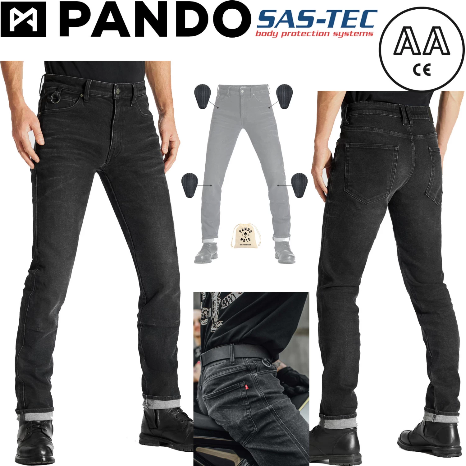 Pando Moto Motorradjeans ROBBY ARM 01 Für Herren CE AA Mit Armalith-Super-Stretch Und SAS-TEC Protektoren