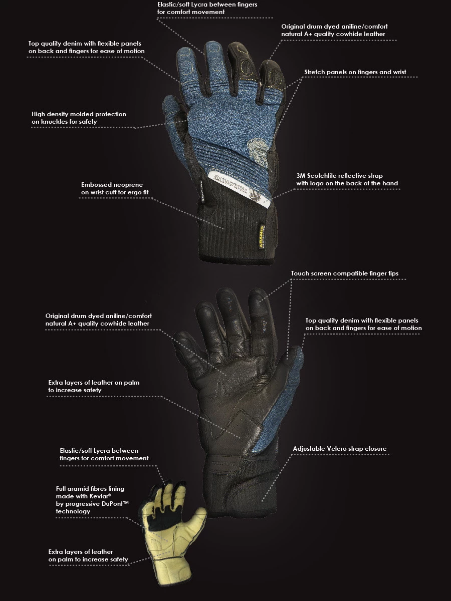 Trilobite Motorradhandschuhe PARADO Damen Leder CE Denim Stretch Aramid 20 Trilobite Motorradhandschuhe PARADO Damen Leder CE Denim Stretch Aramid – Bild 18