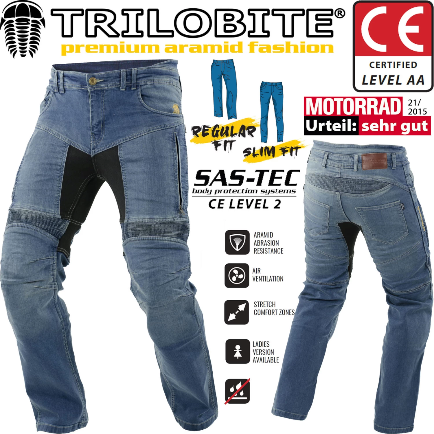 Trilobite Motorradjeans PARADO Für Herren Regular Slim Und Skinny Fit Aramid Hose CE AA Mit SasTec Protektoren 6 Trilobite Motorradjeans PARADO Für Herren Regular Slim Und Skinny Fit Aramid Hose CE AA Mit SasTec Protektoren – Bild 4