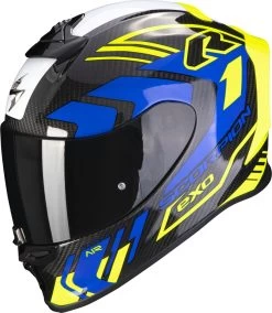 Scorpion Integralhelm EXO-R1 EVO CARBON AIR Premium-Helm Mit Max Vision Pinlock AirFit Zwei Visieren Und ECE 22.06 -Motorradbekleidungsgeschäft scorpion exo r1 evo carbon air supra black fluo yellow blue 01 1