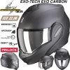 Scorpion Klapphelm EXO-TECH EVO CARBON 180 Grad Flip-Back Helm Mit Sonnenblende ECE 22.06 Pinlock Und 2 Visieren -Motorradbekleidungsgeschäft scorpion exo tech evo carbon solid matt black carbon hauptbild