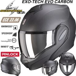 Scorpion Klapphelm EXO-TECH EVO CARBON 180 Grad Flip-Back Helm Mit Sonnenblende ECE 22.06 Pinlock Und 2 Visieren