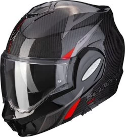 Scorpion Klapphelm EXO-TECH EVO CARBON 180 Grad Flip-Back Helm Mit Sonnenblende ECE 22.06 Pinlock Und 2 Visieren -Motorradbekleidungsgeschäft scorpion exo tech evo carbon top black red 01 1