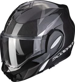 Scorpion Klapphelm EXO-TECH EVO CARBON 180 Grad Flip-Back Helm Mit Sonnenblende ECE 22.06 Pinlock Und 2 Visieren -Motorradbekleidungsgeschäft scorpion exo tech evo carbon top black white 01 1